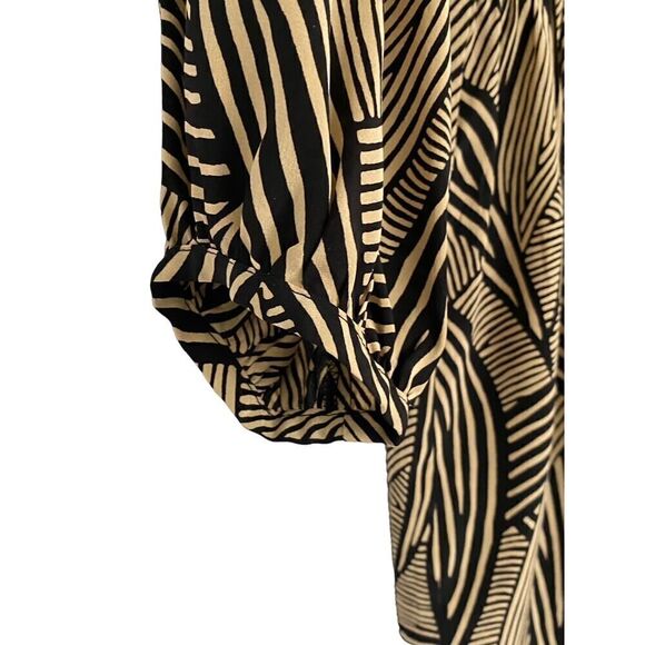 Amanda Uprichard Faux Wrap Silk Mini Dress 3/4 Sleeve Geometric Black Tan Small - Picture 5 of 10